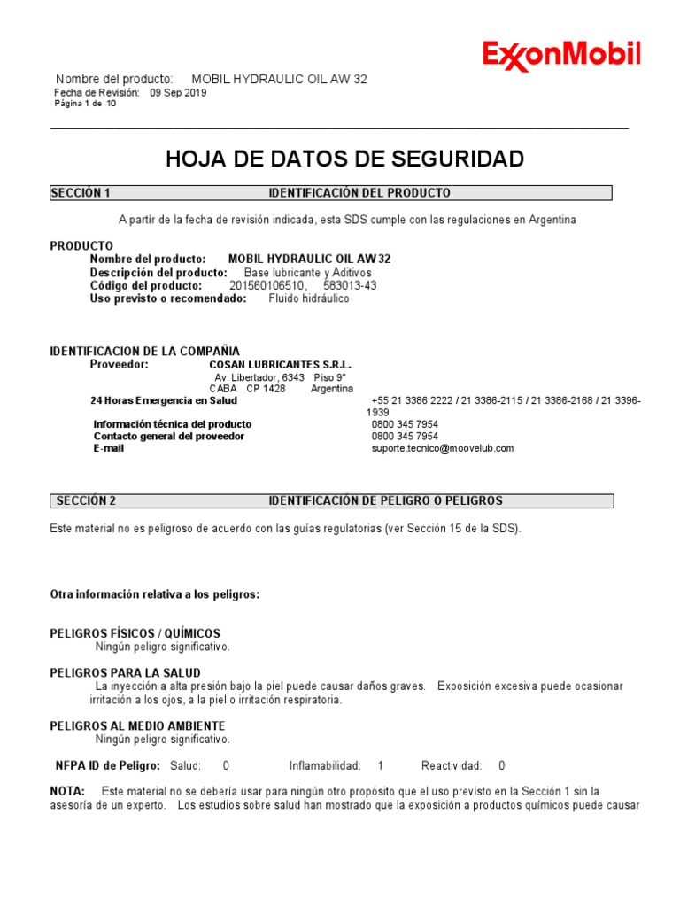 Mobil Hydraulic Oil Aw 32 PDF PDF Descarga electrostática Agua