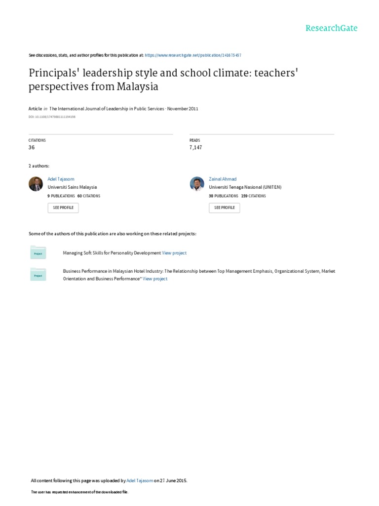 Leadership Styles and School Climate in Malaysia | PDF | Factor ...