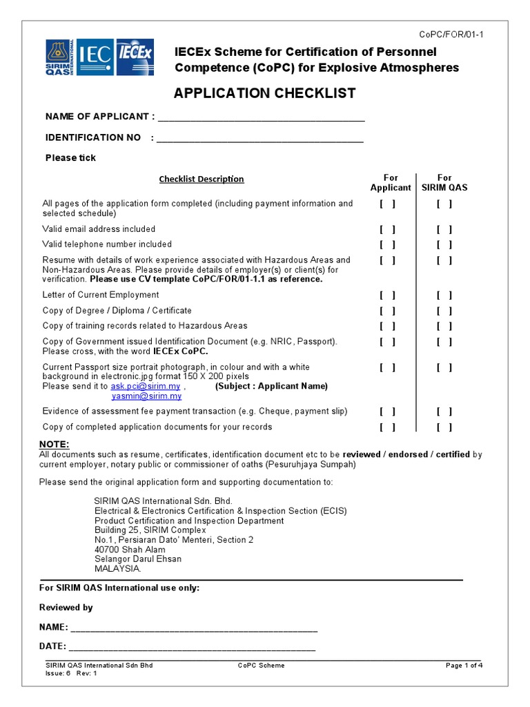 IECEx CoPC Application Checklist | PDF | Résumé | Business