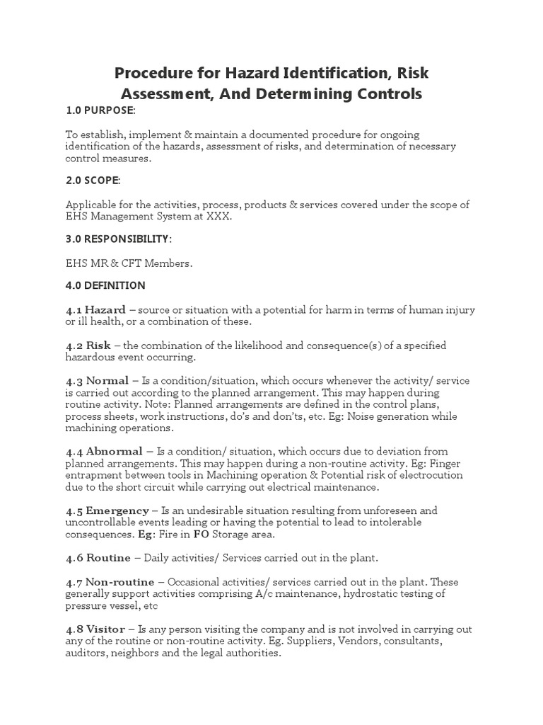 Hazard Identification and Risk Assessment Procedure | PDF | Risk ...