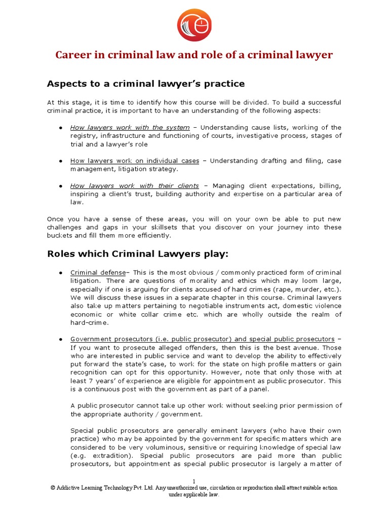 Career in Criminal Law and Role of A Criminal Lawyer | PDF | Lawyer ...