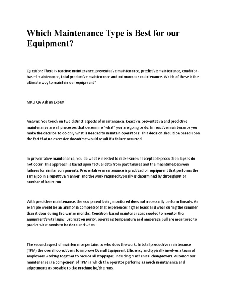 Best Equipment Maintenance Types Explained | PDF