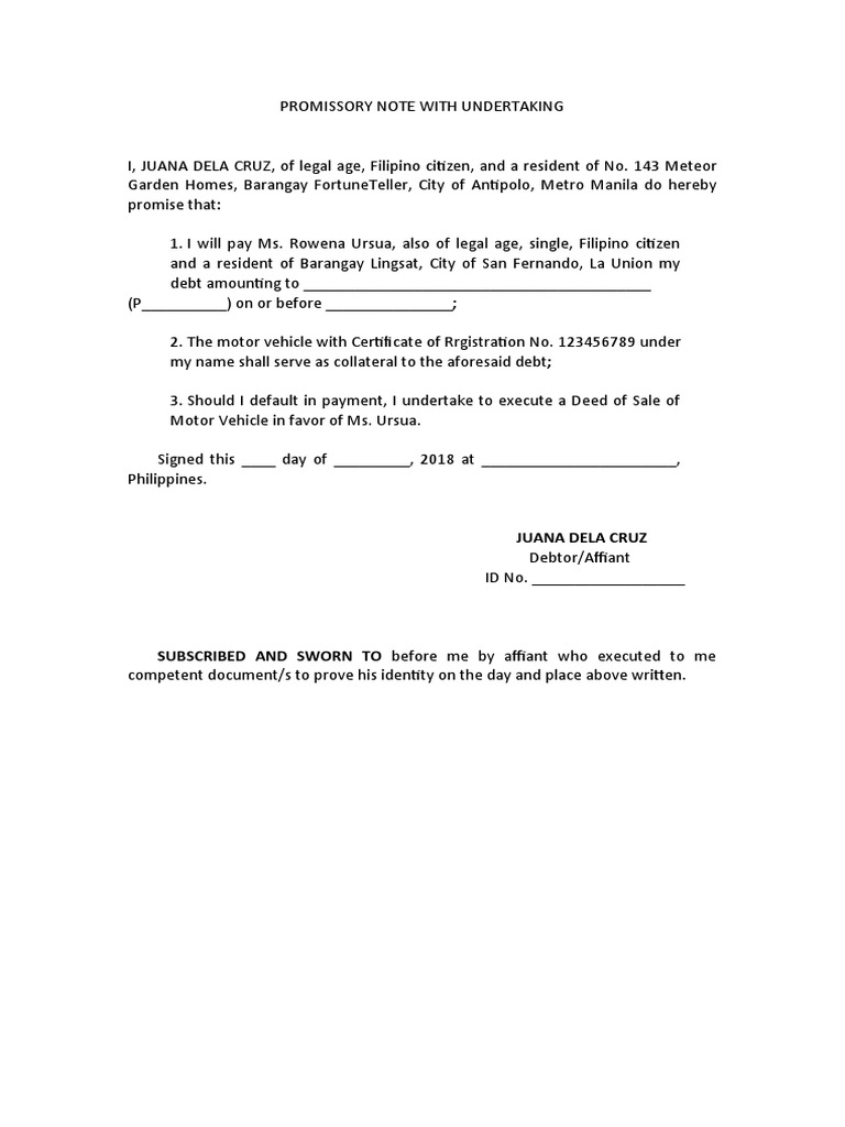 PROMISSORY NOTE WITH UNDERTAKING - Wilma | PDF