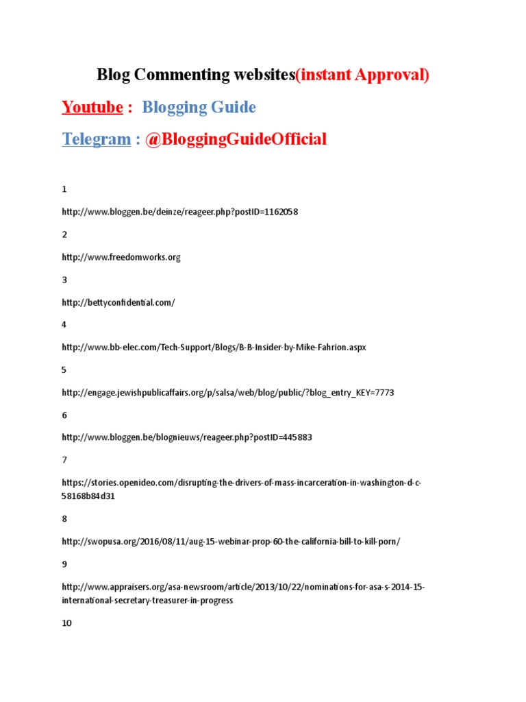 Instant Approval Blog Commenting Sites | PDF | Media Sharing | Cyberspace