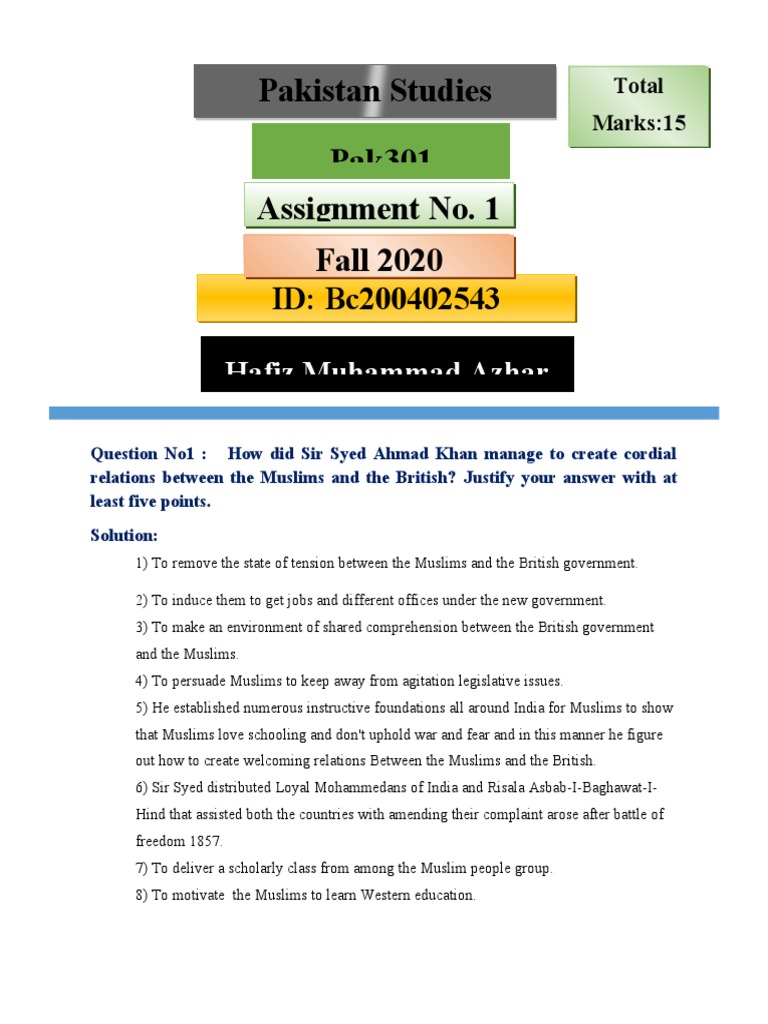 Pak 301 Assigment 2020 | PDF | Urdu | Pakistan