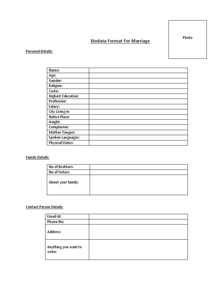 Marriage Biodata Format Template | PDF