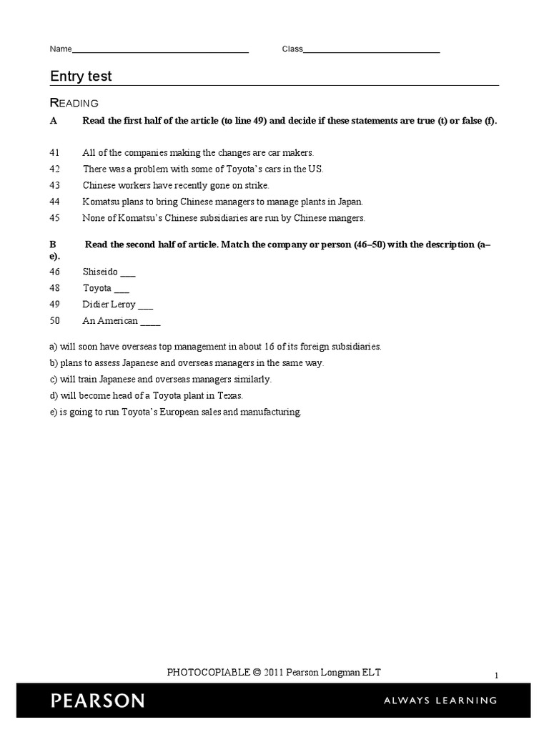 Entry Test: A Read The First Half of The Article (To Line 49) and ...