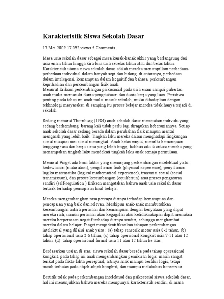 Karakteristik Siswa Sekolah Dasar | PDF