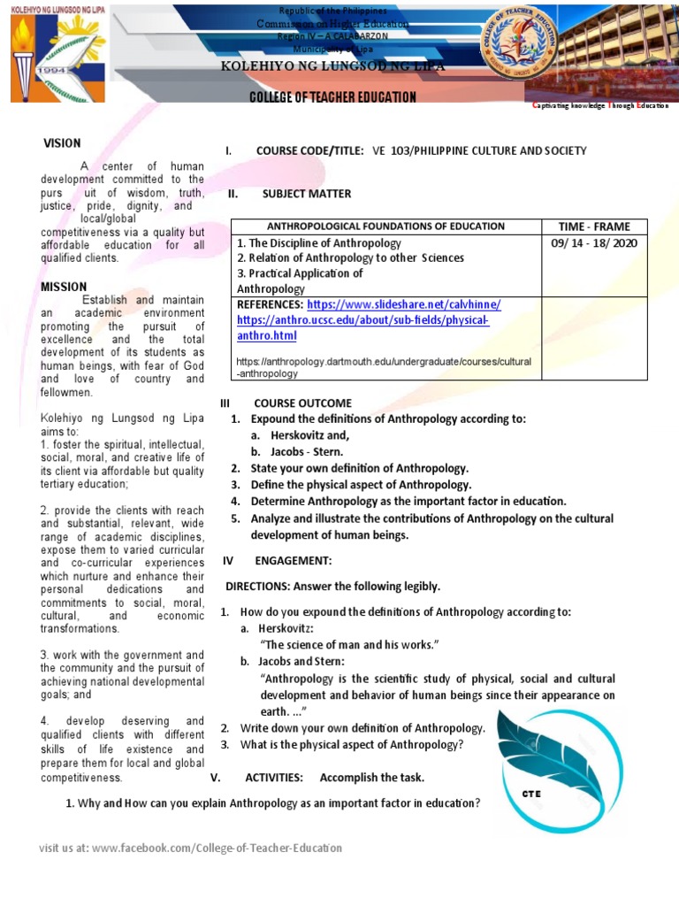 Project in Ve 101 103 Sample Module | PDF | Anthropology | Cultural ...