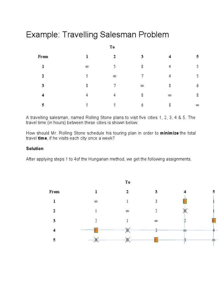 Example: Travelling Salesman Problem: To From 1 2 3 4 5 1 2 3 4 5 | PDF ...