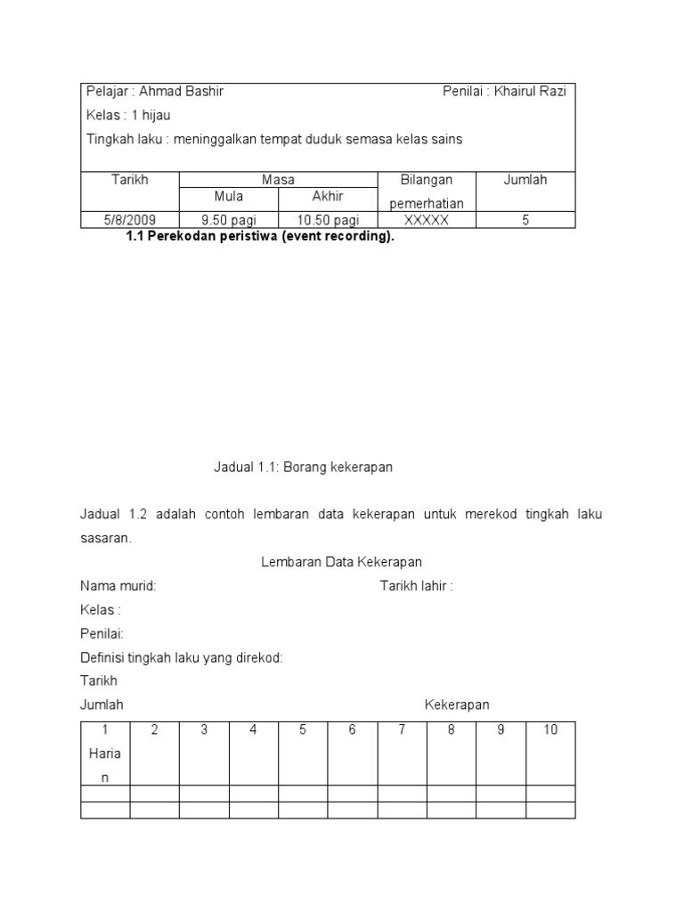 Contoh Borang Untuk Merekod Data | PDF