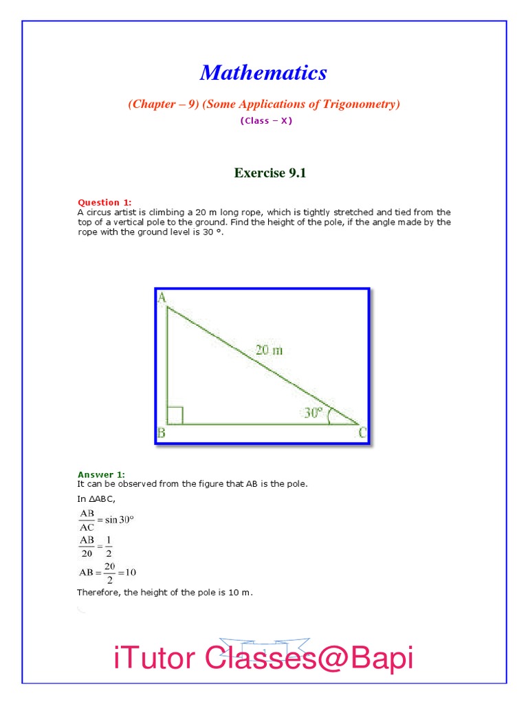 Exercise Solution of Application of Trigonometry | PDF | Angle | Geometry