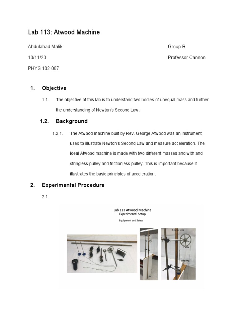 Lab 113 Atwood Machine Download Free PDF Mass Acceleration