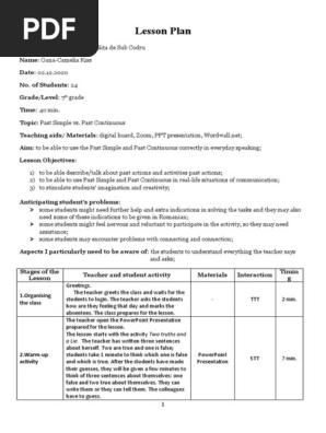 Lesson Plan - Past Simple vs Past Continuous