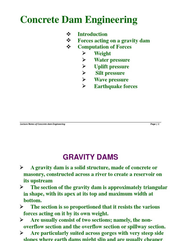 Forces Acting on Gravity Dams | PDF | Dam | Pressure