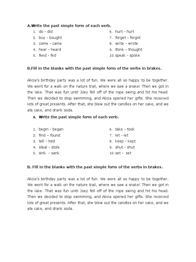 Past Simple Forms of Common Verbs | PDF
