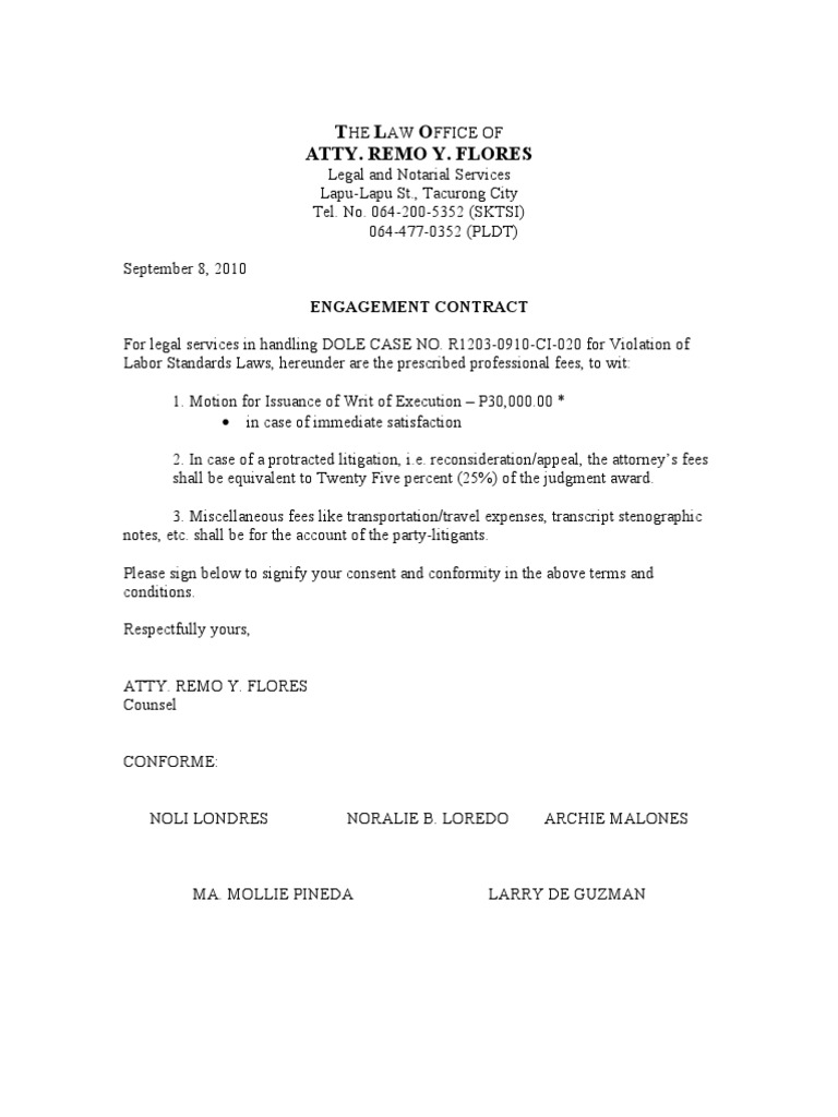 Engagement Contract for Legal Services | PDF