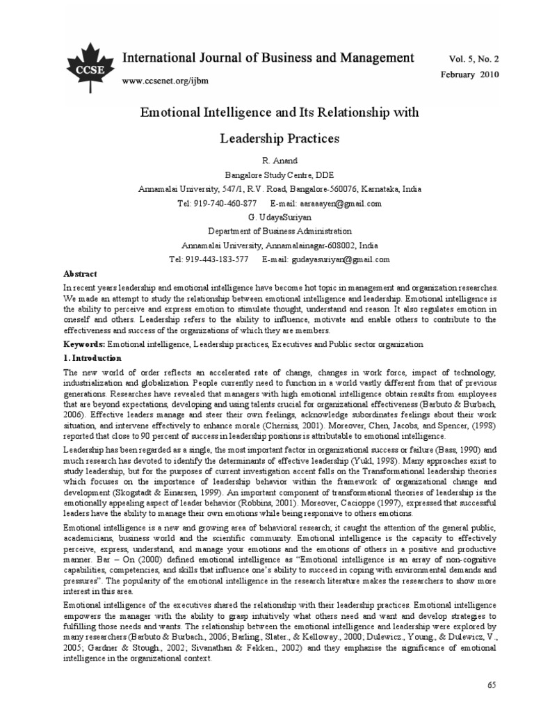 Emotional Intelligence in Leadership Practices | PDF | Emotional ...
