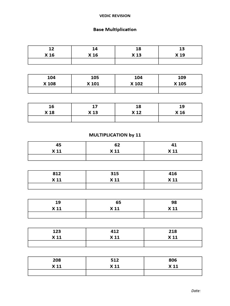 Vedic Maths Base Multiplication Practice | PDF