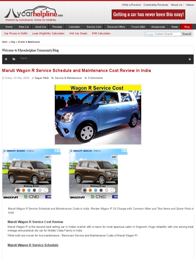 Maruti Wagon R Service Schedule and Maintenance Cost Review in India