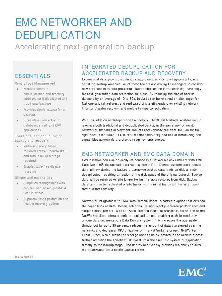 Emc Networker and Deduplication: Accelerating Next-Generation Backup ...