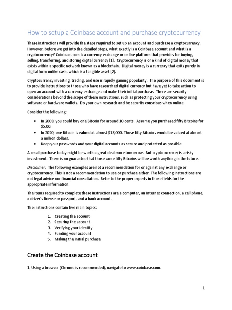How To Create A Coinbase Account | PDF | Cryptocurrency | Password