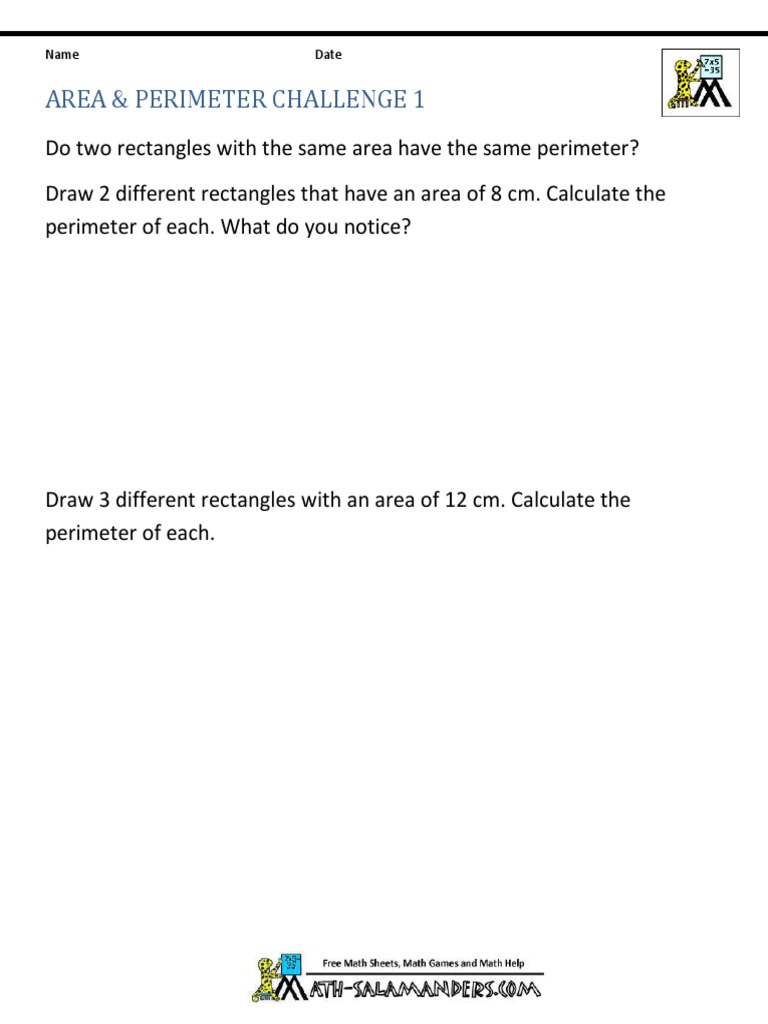 Area and Perimeter Challenge Worksheet | PDF