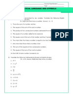 Mathematical Language and Symbols (PART 1) : Worksheet