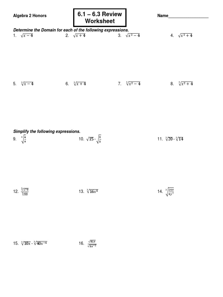 Algebra 2 Radical Functions Review | PDF