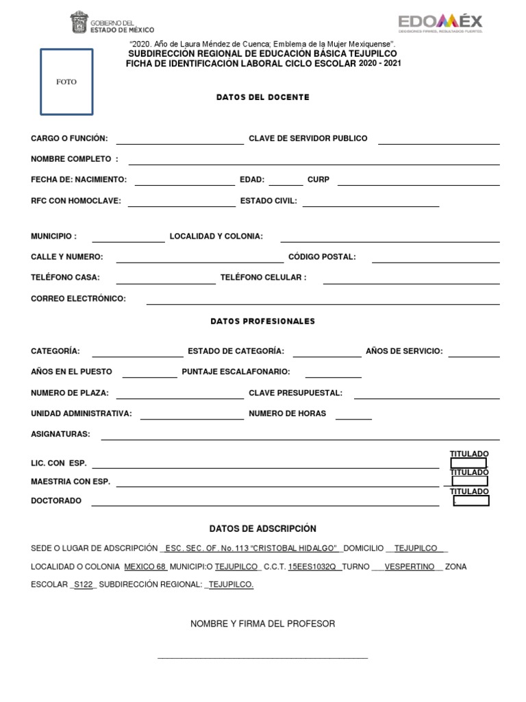 Ficha de Datos de Los Docentes 2021 PDF | PDF