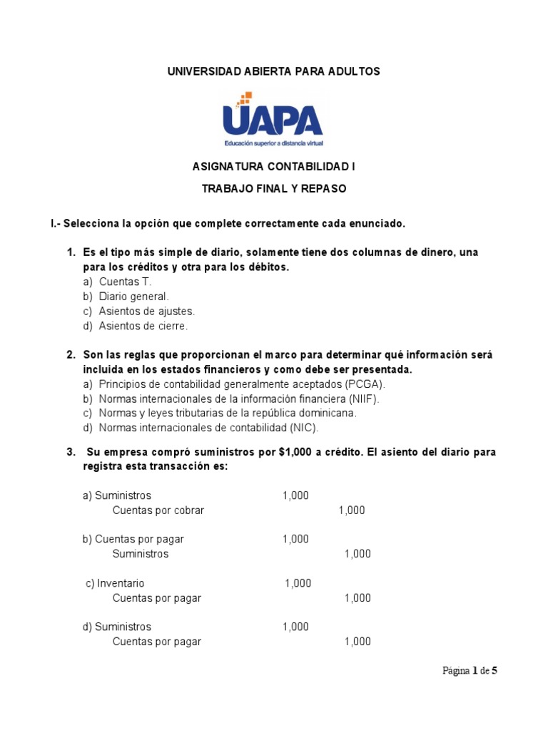Trabajo Final y Repaso Contabilidad I 2020-4 | PDF | normas ...