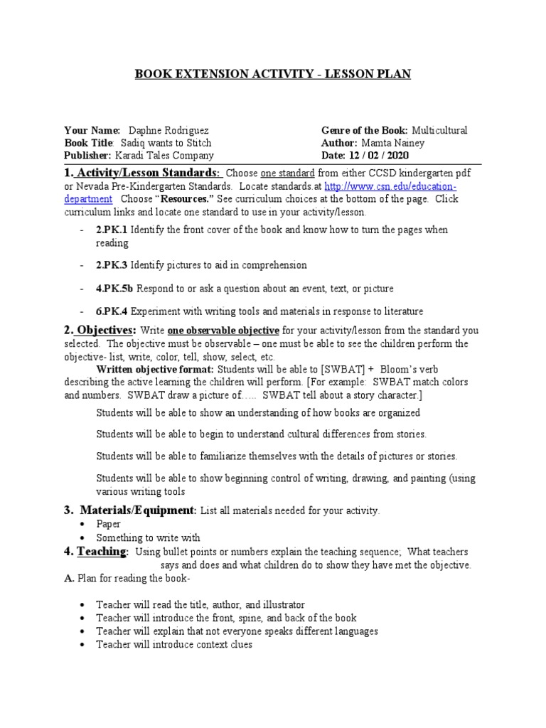 Book Extension Activity Lesson Plan Department PDF Books Reading Comprehension