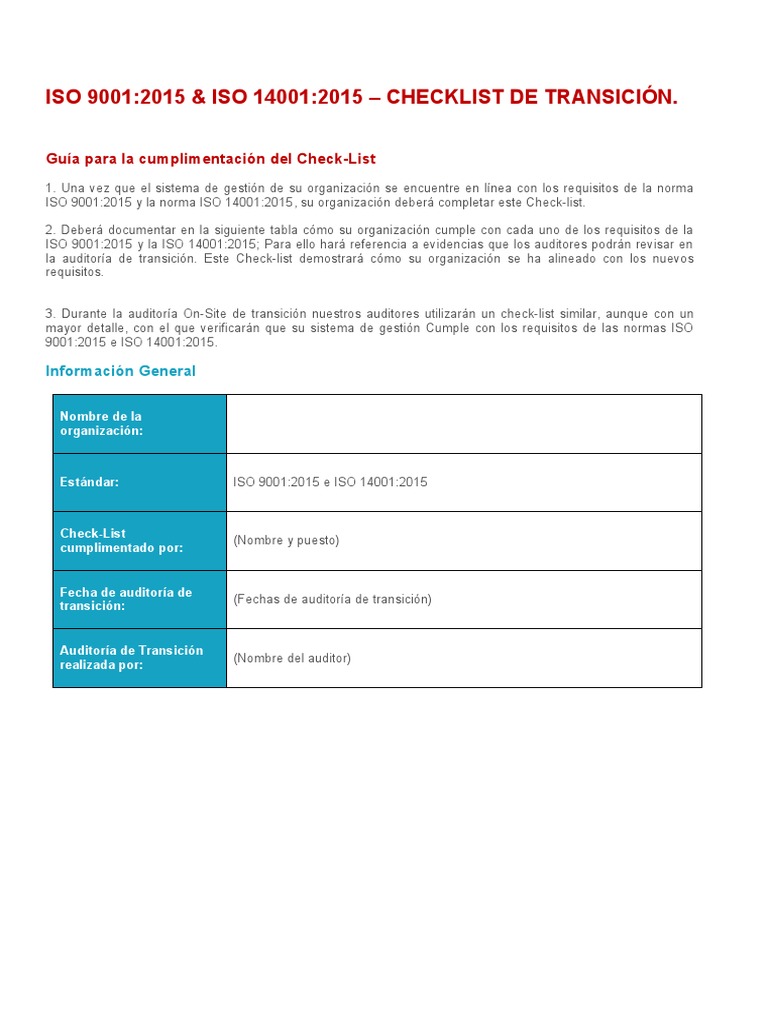 Checklist ISO 9001 e ISO 14001:2015 | PDF | Sistema de manejo de ...