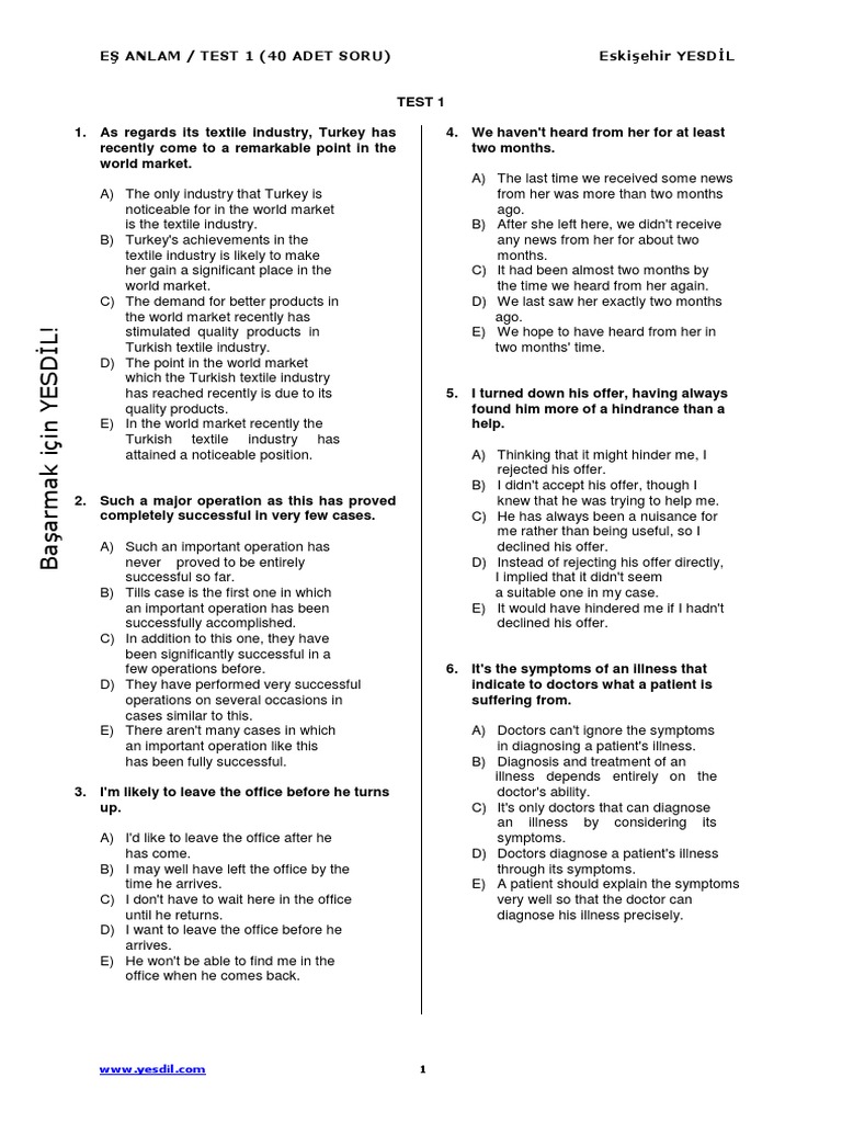Es Anlam TEST1 PDF PDF