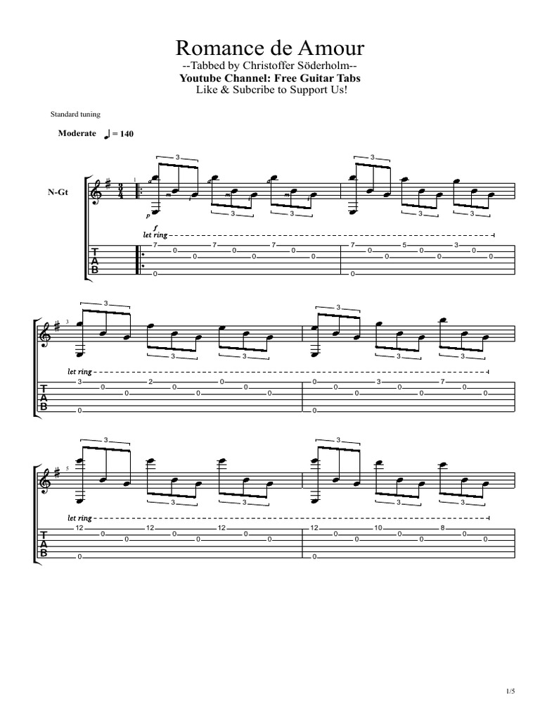 Romance de Amour (Guitar Pro) PDF | PDF | Guitar Family Instruments ...