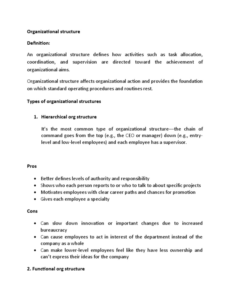 Organizational Structure Definition PDF Organizational Structure