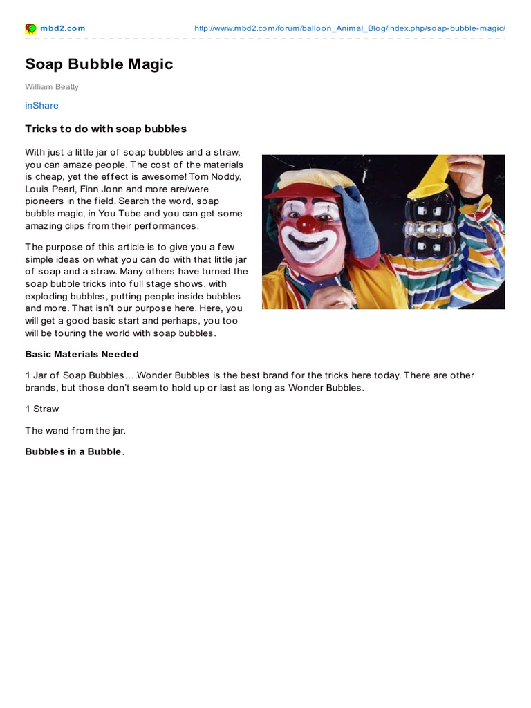 Soap Bubble Magic Tricks To Do With Soap Bubbles PDF