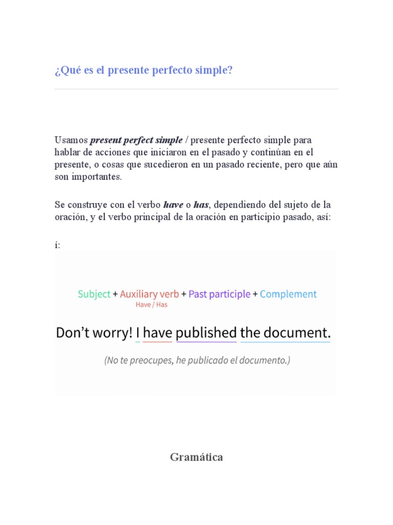Uso del presente perfecto simple en inglés | PDF