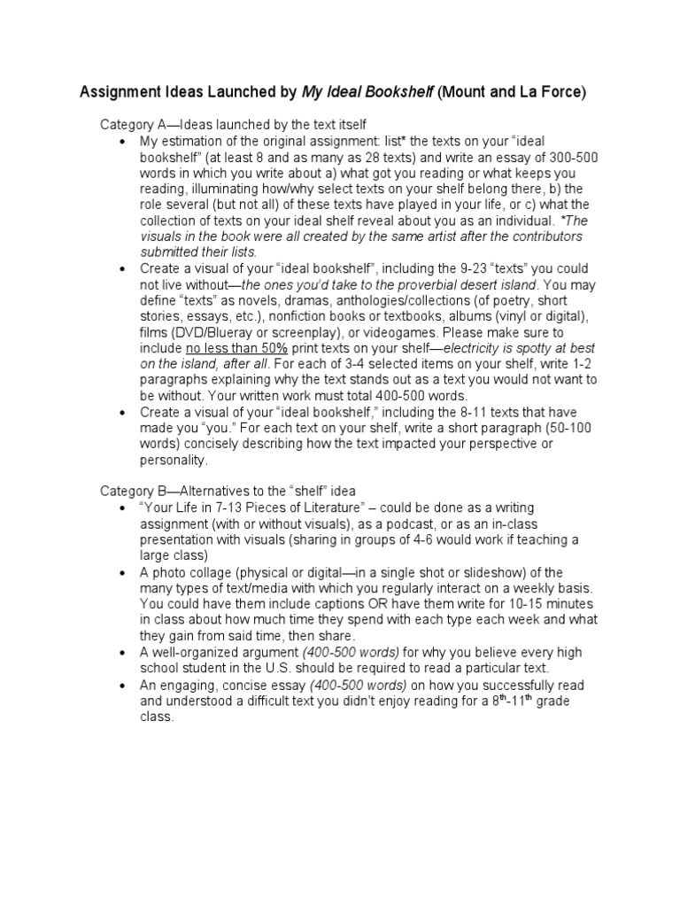 Creative Assignment Ideas for Readers | PDF | Books | Essays