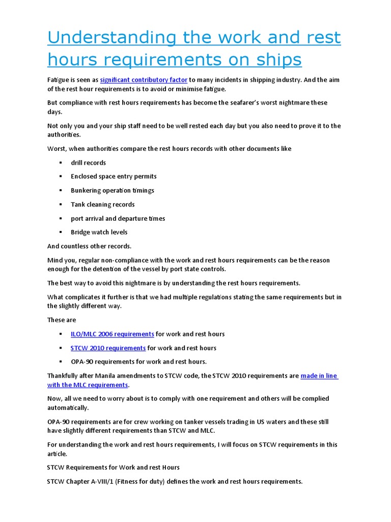Understanding The Work and Rest Hours Requirements On Ships ...