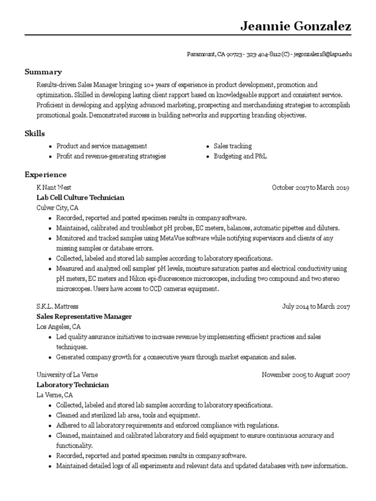 Jeannie Gonzalez Lab Cell Culture Technician Download Free PDF