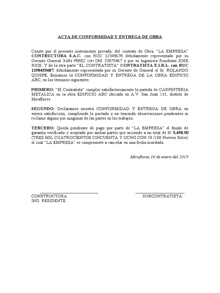 Formato de Acta de Conformidad | PDF