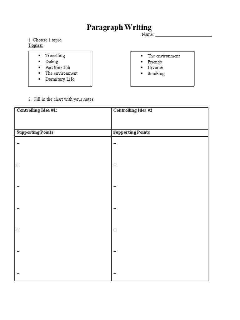 Topic Sentences Graphic Organizer Paragraph