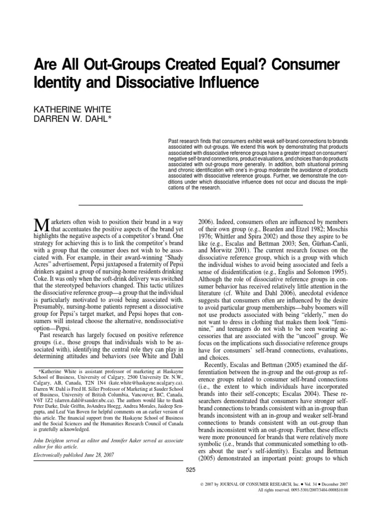 Dissociative Reference Groups in Marketing | PDF | Identity (Social ...