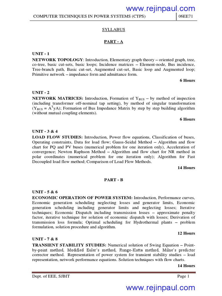 Eee-Vii-Computer Techniques Inâ Power Systemâ Â Analysis (06ee71 ...