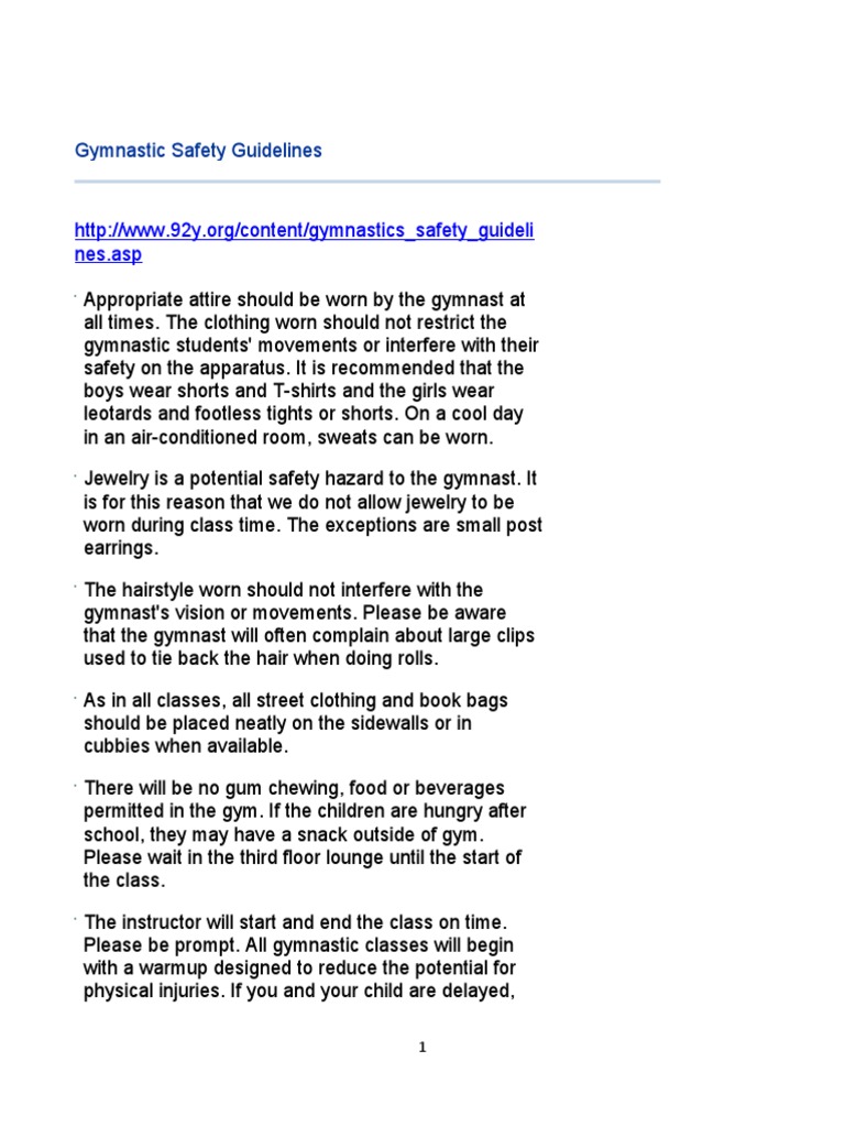 Gymnastic Safety Guidelines