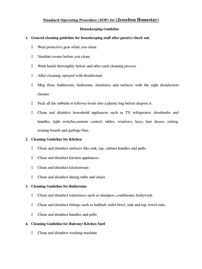 SOP Service Apartment Operator | PDF | Housekeeping | Kitchen