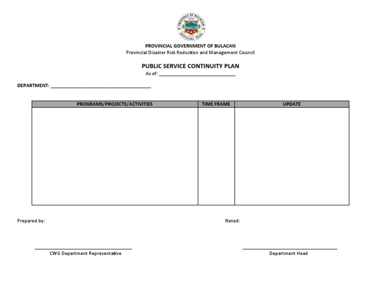 Bulacan Public Service Continuity Plan | PDF | Finance & Money Management