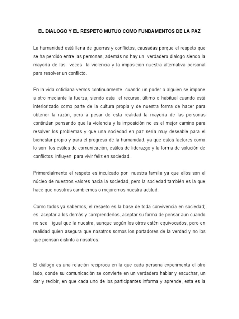 El Dialogo Y El Respeto Mutuo Como Fundamentos De La Paz Descargar