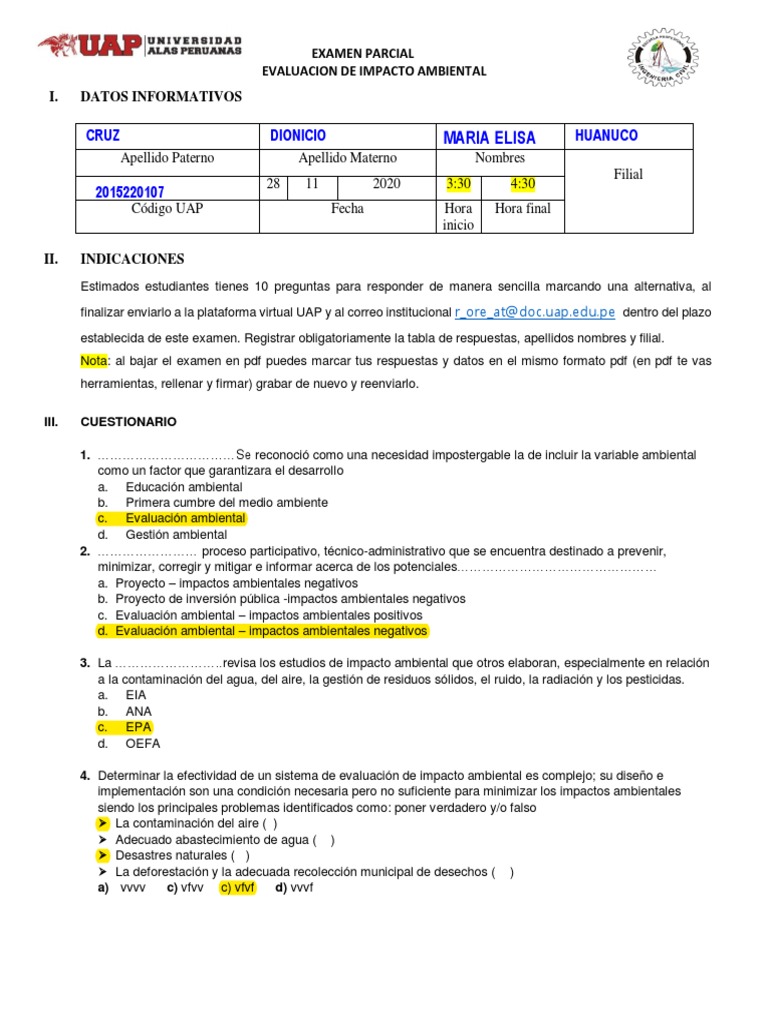Examen de Evaluación de Impacto Ambiental | PDF | Evaluación de impacto ...